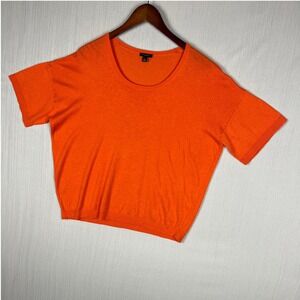 Ann Taylor Sweater Womens L Orange Short Sleeve Scoop Neck Cashmere Blend Knit